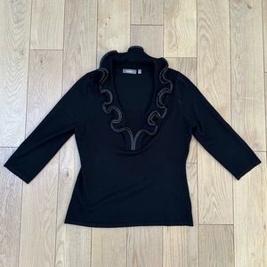 Neiman Marcus Square Neckline Three-Quarter Sleeve Top - Black